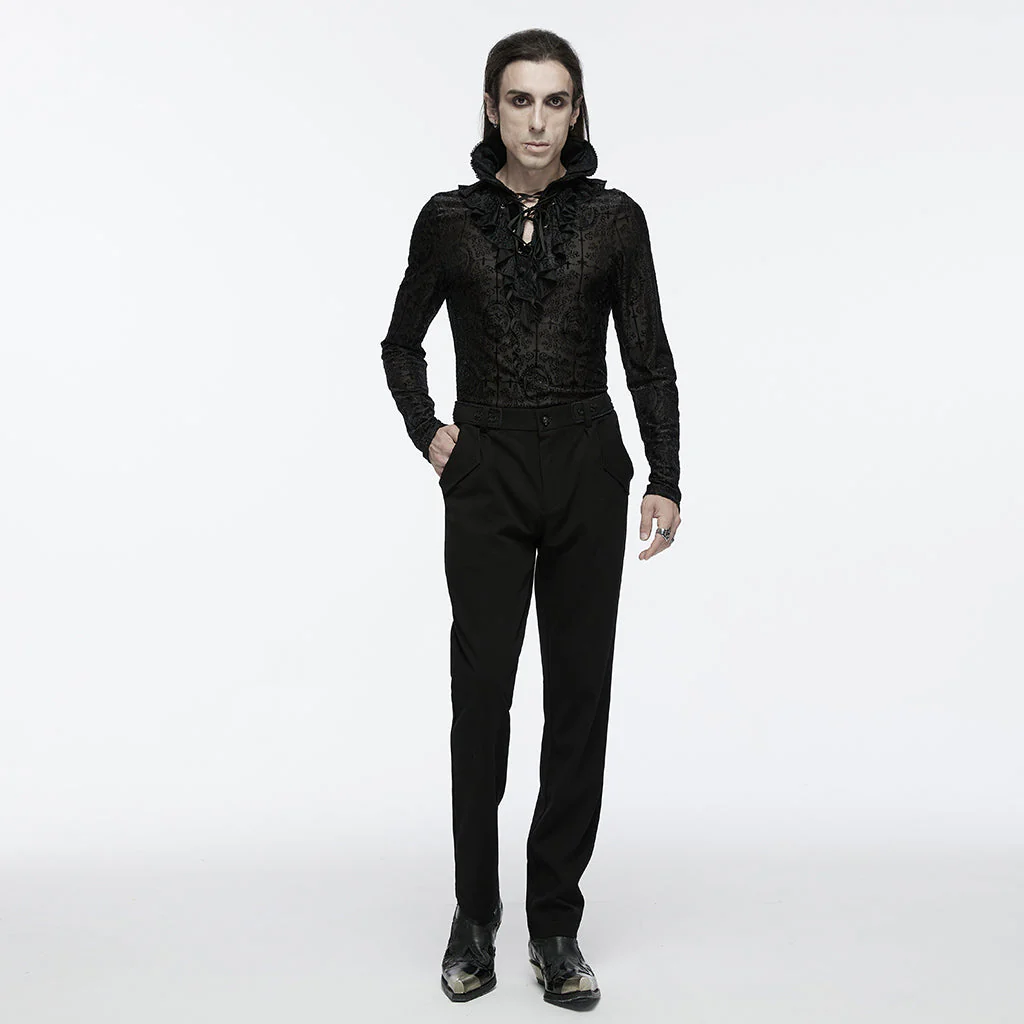 WT-890TCM Mens Gothic High Collar Lace Pattern T-Shirt - Image 5