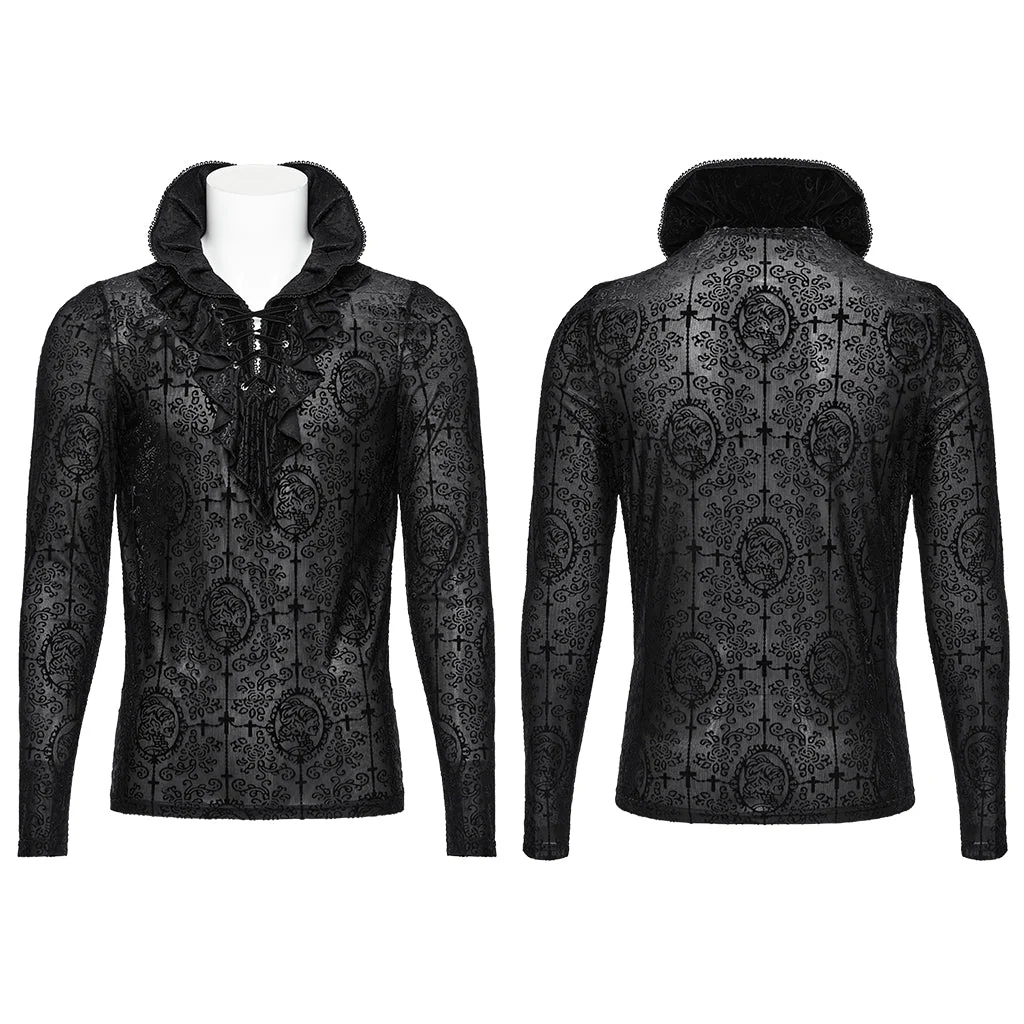 WT-890TCM Mens Gothic High Collar Lace Pattern T-Shirt - Image 6