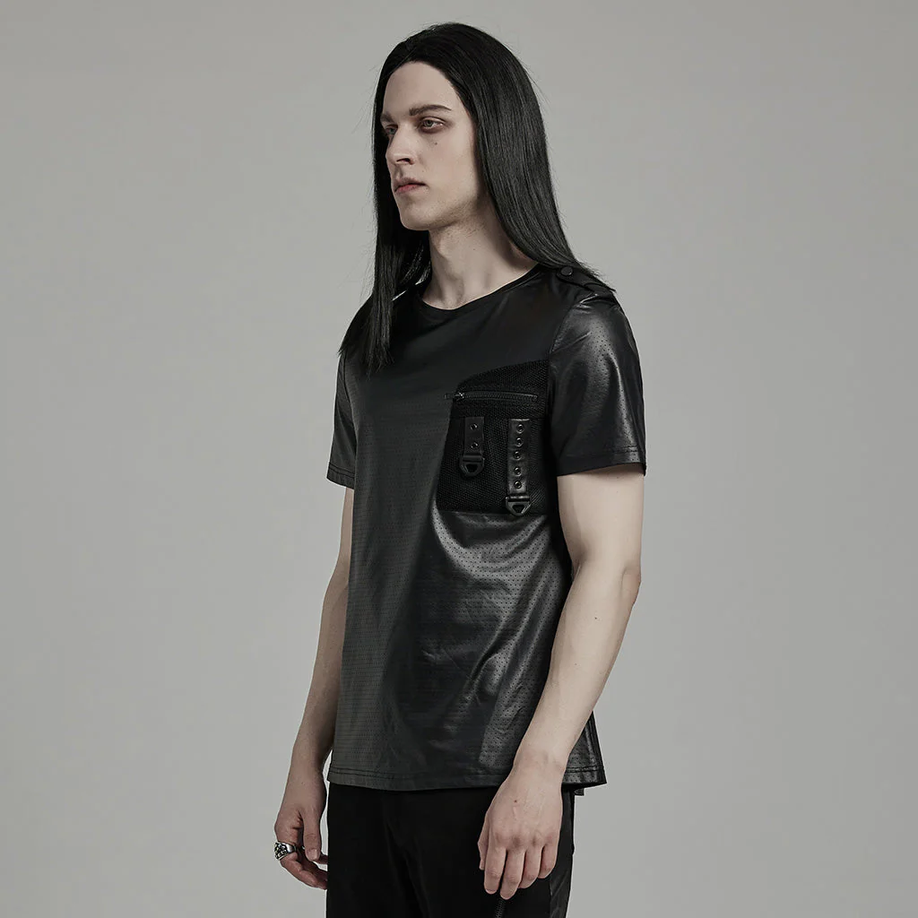 WT-891TDM Edgy black Techwear Punk T-Shirt with Chest Pocket Detailing - Image 13