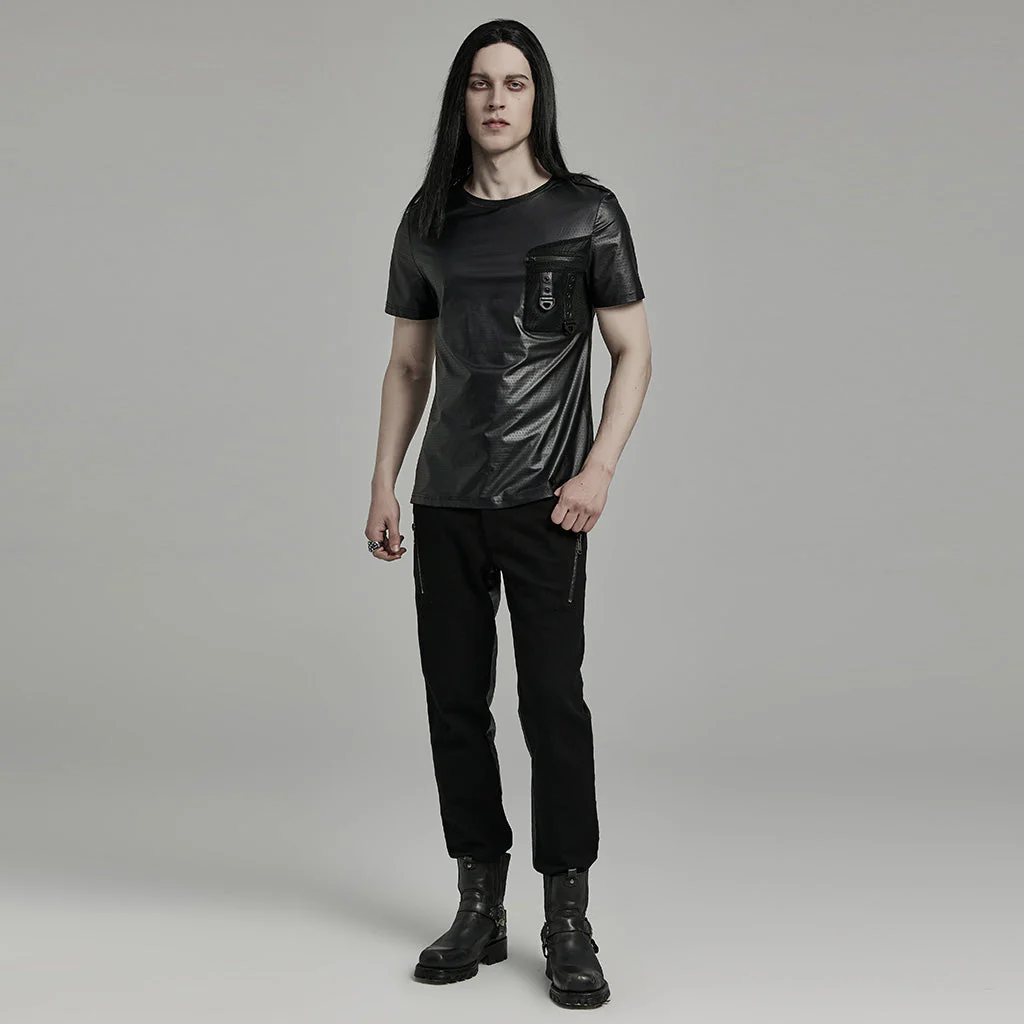 WT-891TDM Edgy black Techwear Punk T-Shirt with Chest Pocket Detailing - Image 15