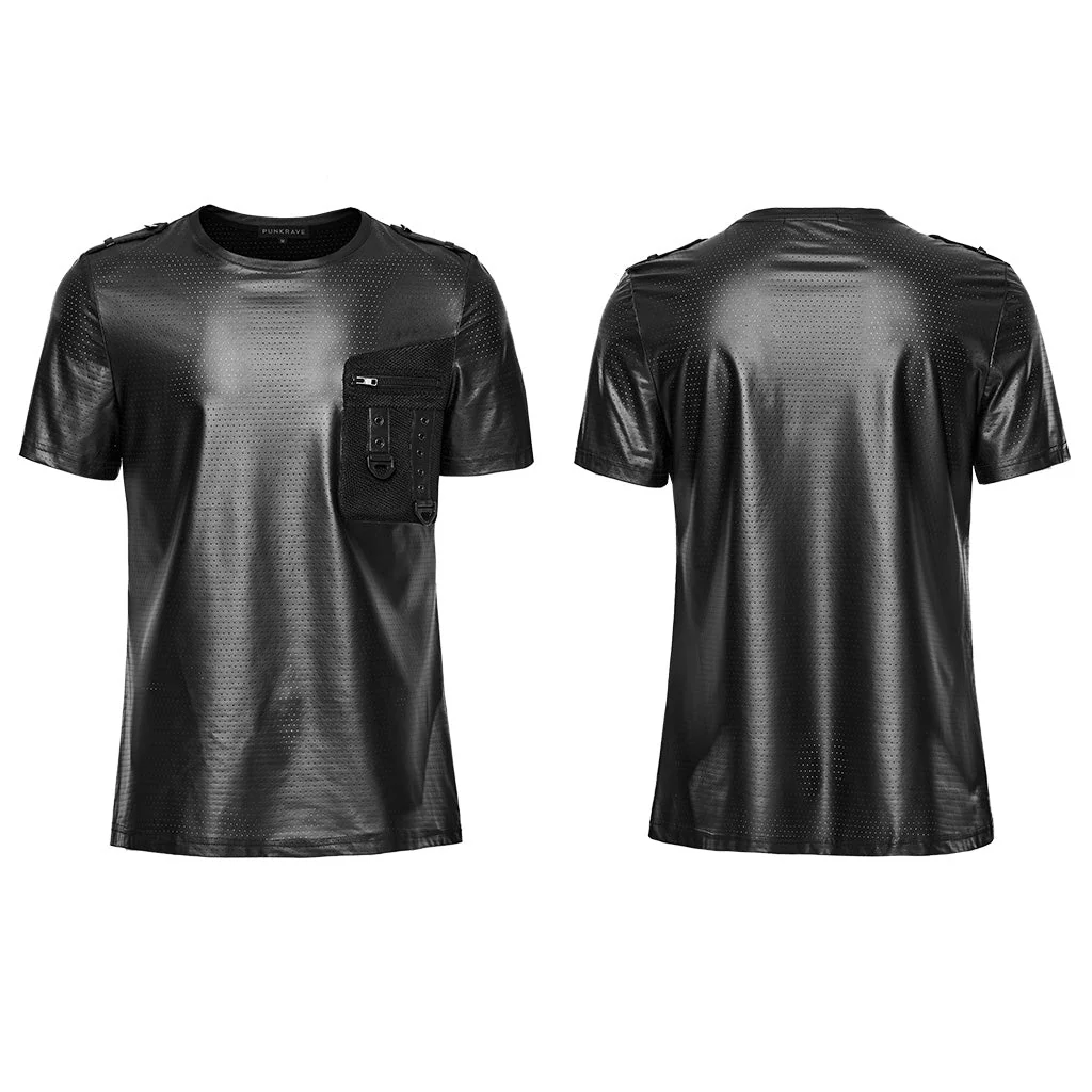 WT-891TDM Edgy black Techwear Punk T-Shirt with Chest Pocket Detailing - Image 6
