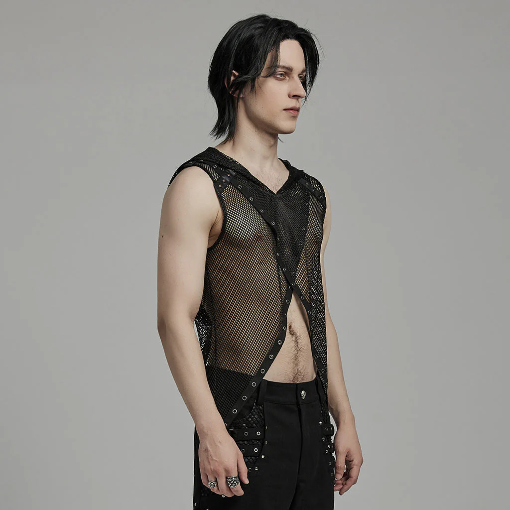 WT-893BXM Mesh Hooded Punk Vest with Studded Accents and Flared Hem - Image 13