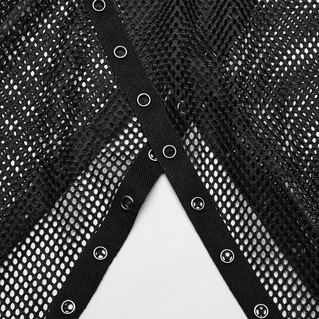 WT-893BXM Mesh Hooded Punk Vest with Studded Accents and Flared Hem - Image 30