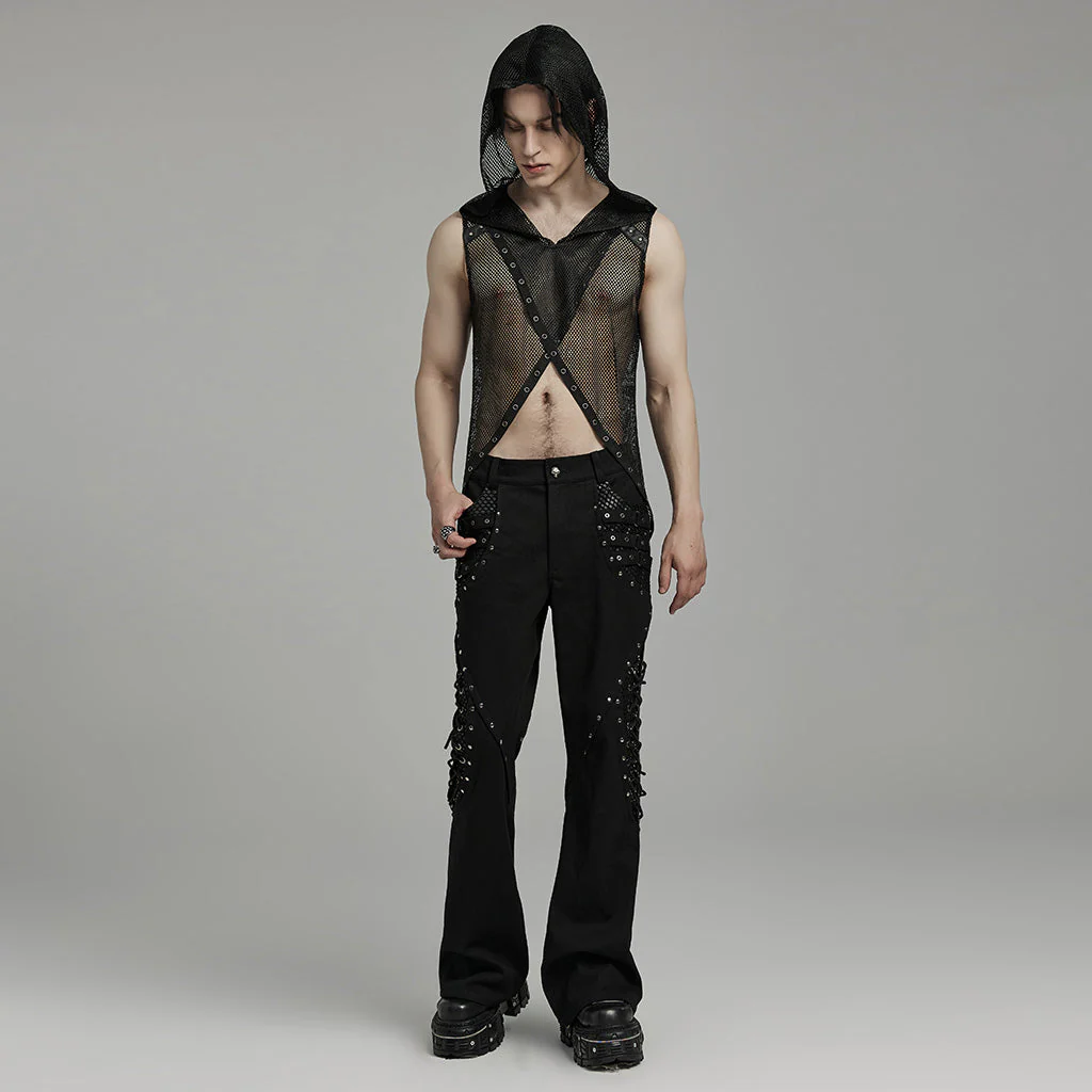 WT-893BXM Mesh Hooded Punk Vest with Studded Accents and Flared Hem - Image 5