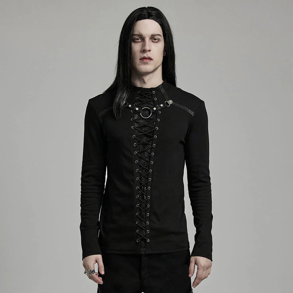 WT-896TCM Gothic Lace-Up Long Sleeve Punk T-Shirts for Men - Image 12