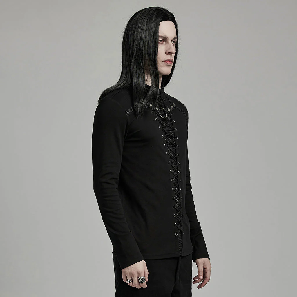 WT-896TCM Gothic Lace-Up Long Sleeve Punk T-Shirts for Men - Image 13