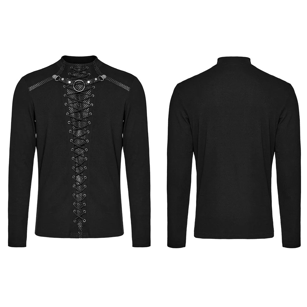 WT-896TCM Gothic Lace-Up Long Sleeve Punk T-Shirts for Men - Image 16