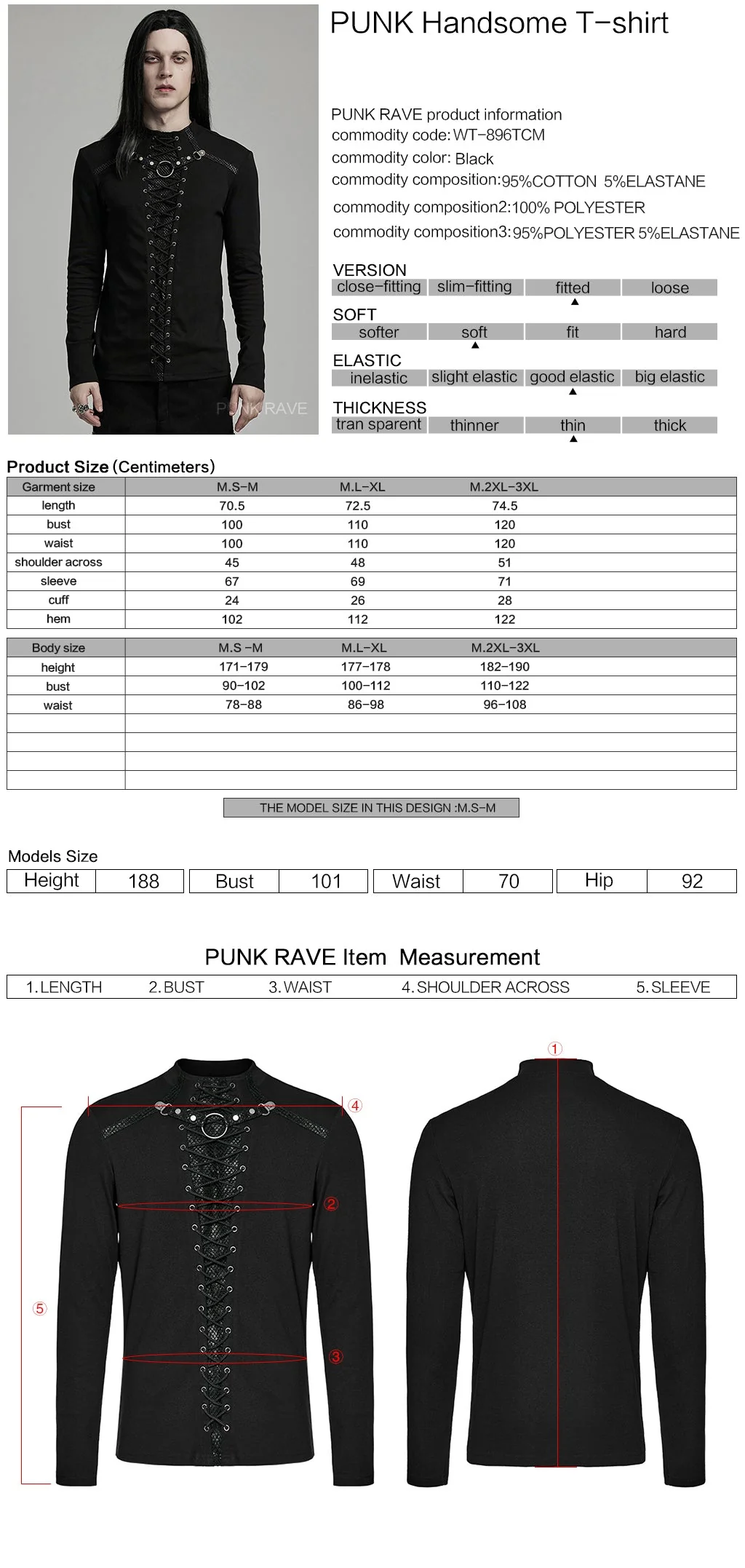 WT-896TCM Gothic Lace-Up Long Sleeve Punk T-Shirts for Men - Image 20