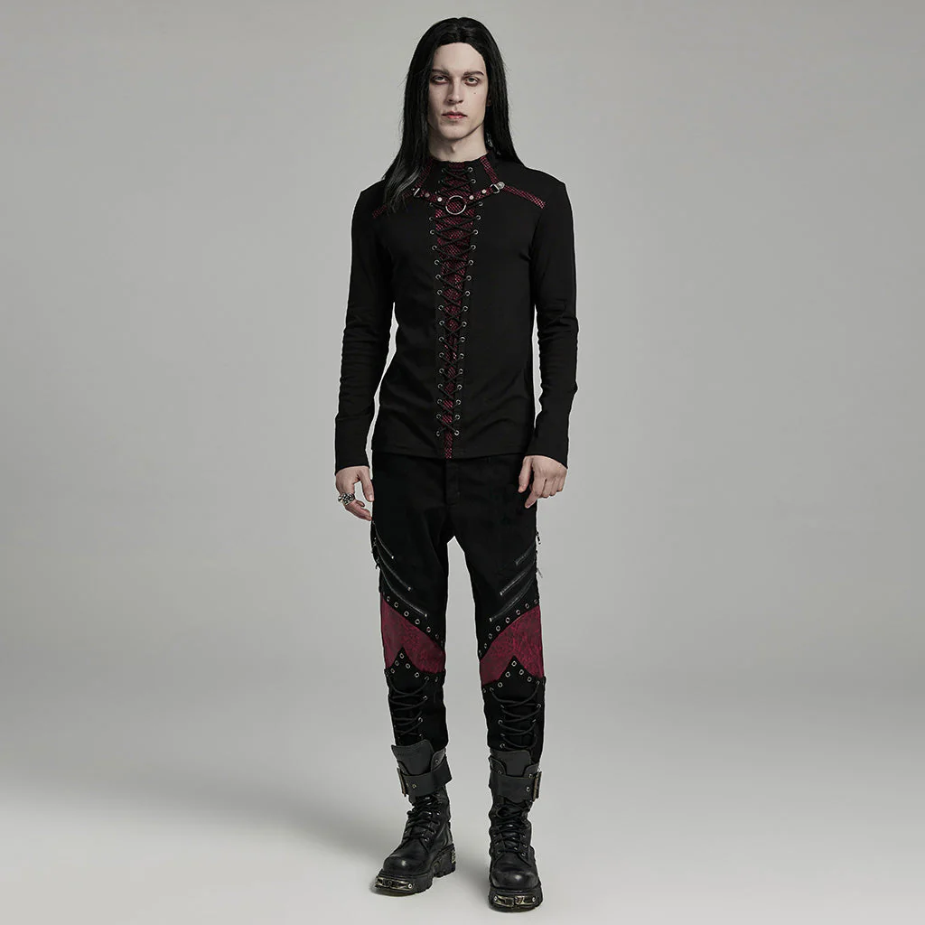 WT-896TCM Gothic Lace-Up Long Sleeve Punk T-Shirts for Men - Image 25