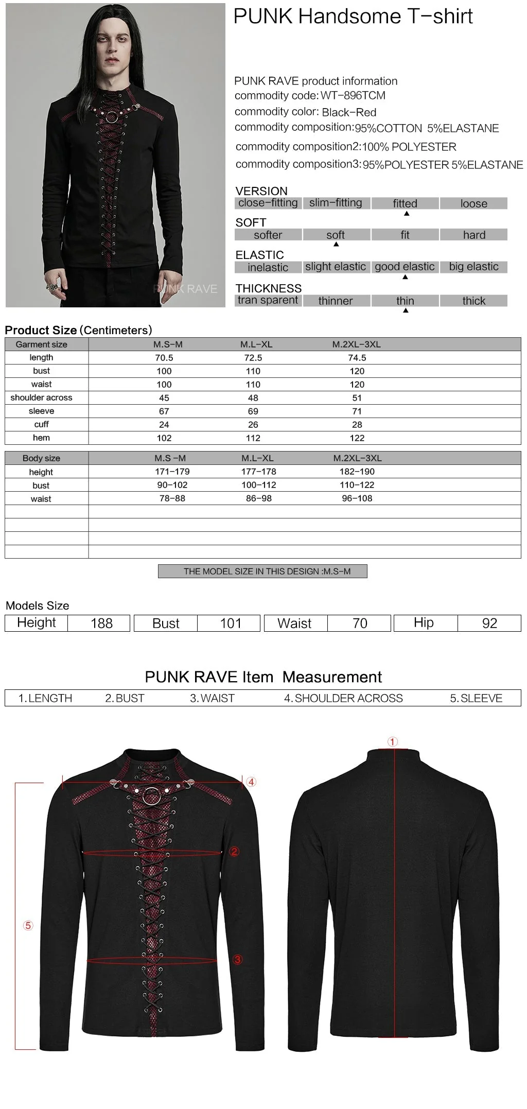 WT-896TCM Gothic Lace-Up Long Sleeve Punk T-Shirts for Men - Image 40