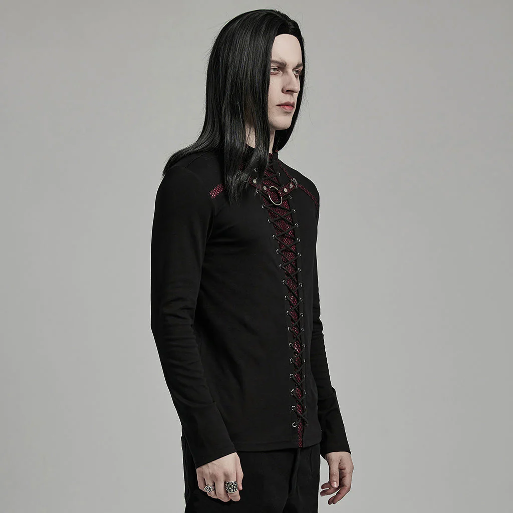 WT-896TCM Gothic Lace-Up Long Sleeve Punk T-Shirts for Men - Image 41