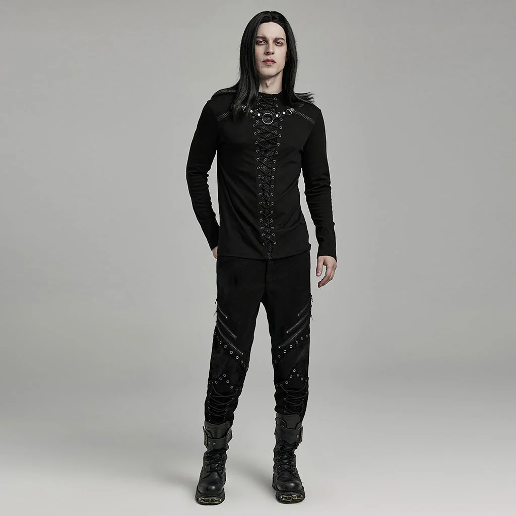 WT-896TCM Gothic Lace-Up Long Sleeve Punk T-Shirts for Men - Image 53