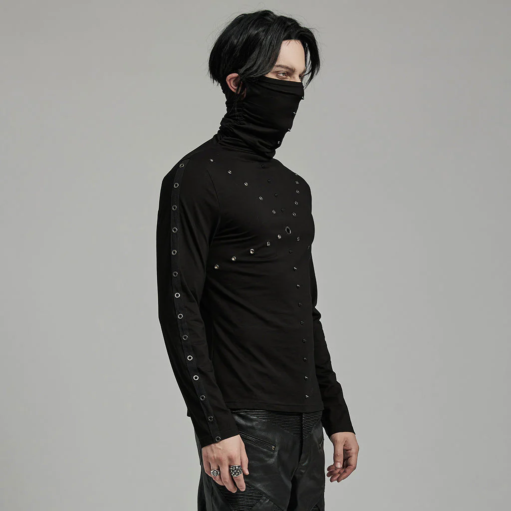WT-898TCM Mens Punk High Collar Rivet Accent Long Sleeve T-Shirt - Image 13