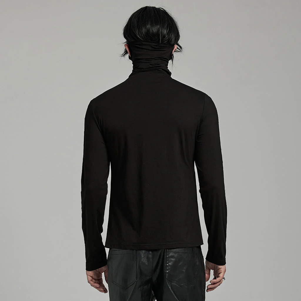 WT-898TCM Mens Punk High Collar Rivet Accent Long Sleeve T-Shirt - Image 14