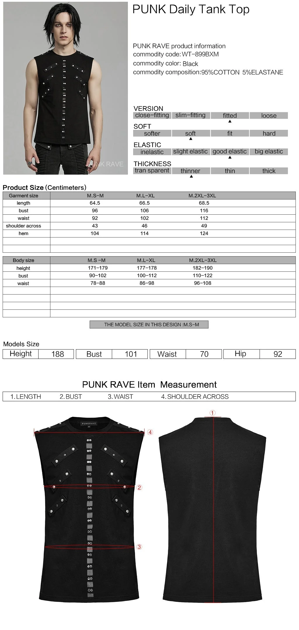 WT-899BXM Mens black Studded Gothic Punk Tank Top - Image 12