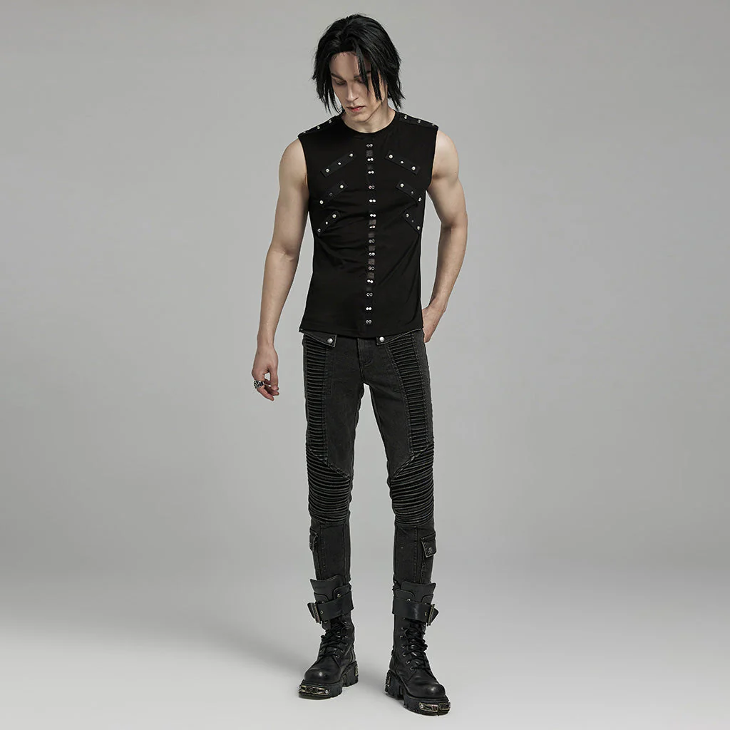 WT-899BXM Mens black Studded Gothic Punk Tank Top - Image 5