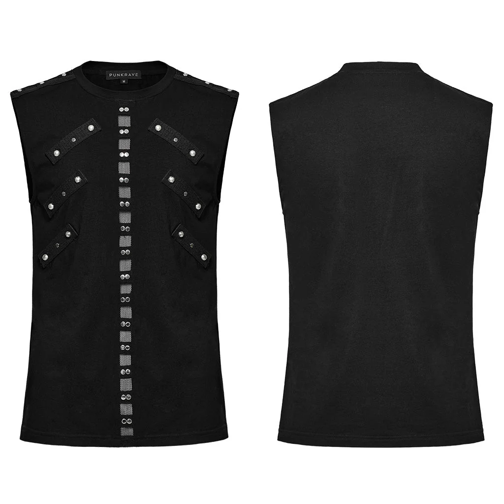 WT-899BXM Mens black Studded Gothic Punk Tank Top - Image 6