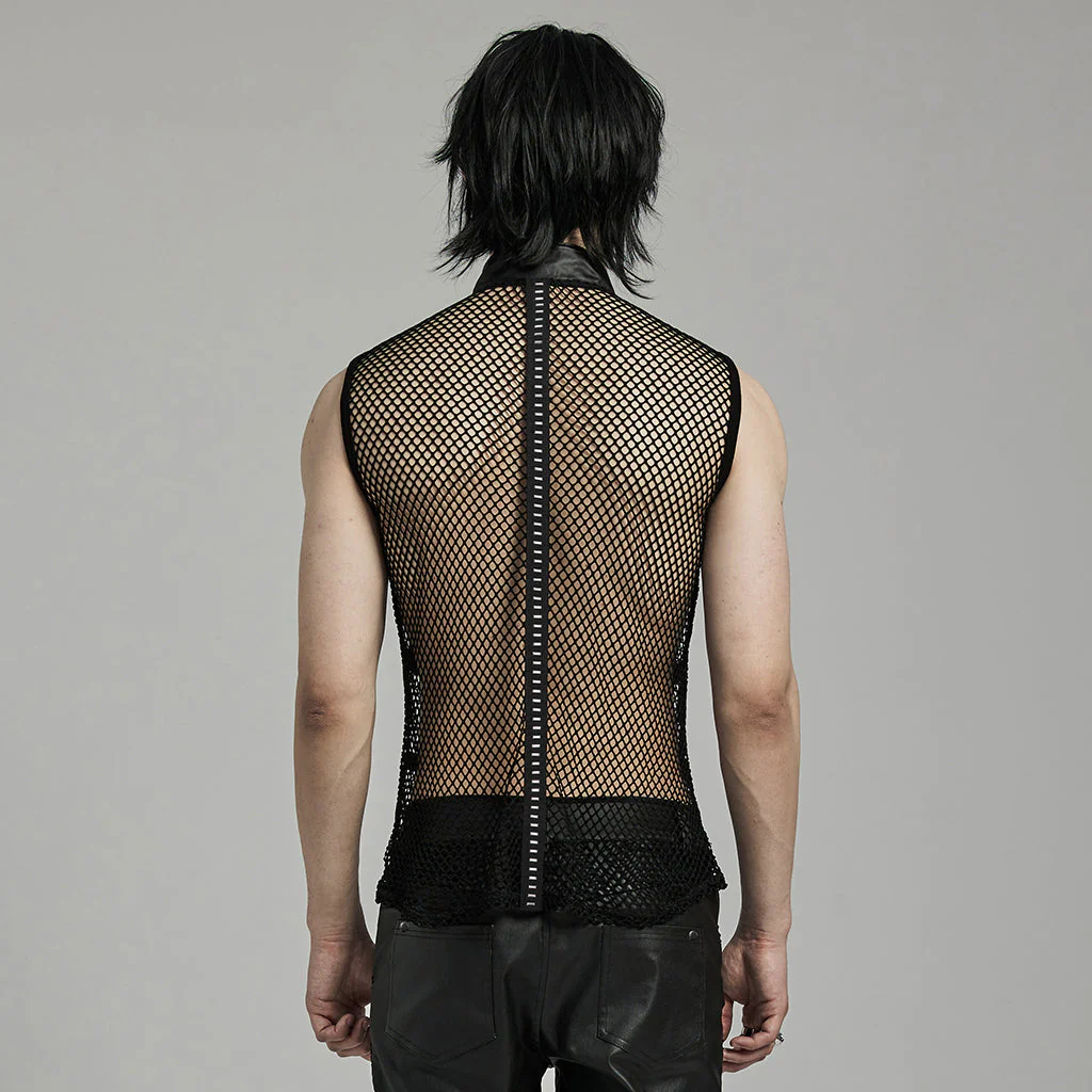 WT-902BXM Edgy Mesh Buckle-Accented Sleeveless Punk Shirt Top black - Image 14