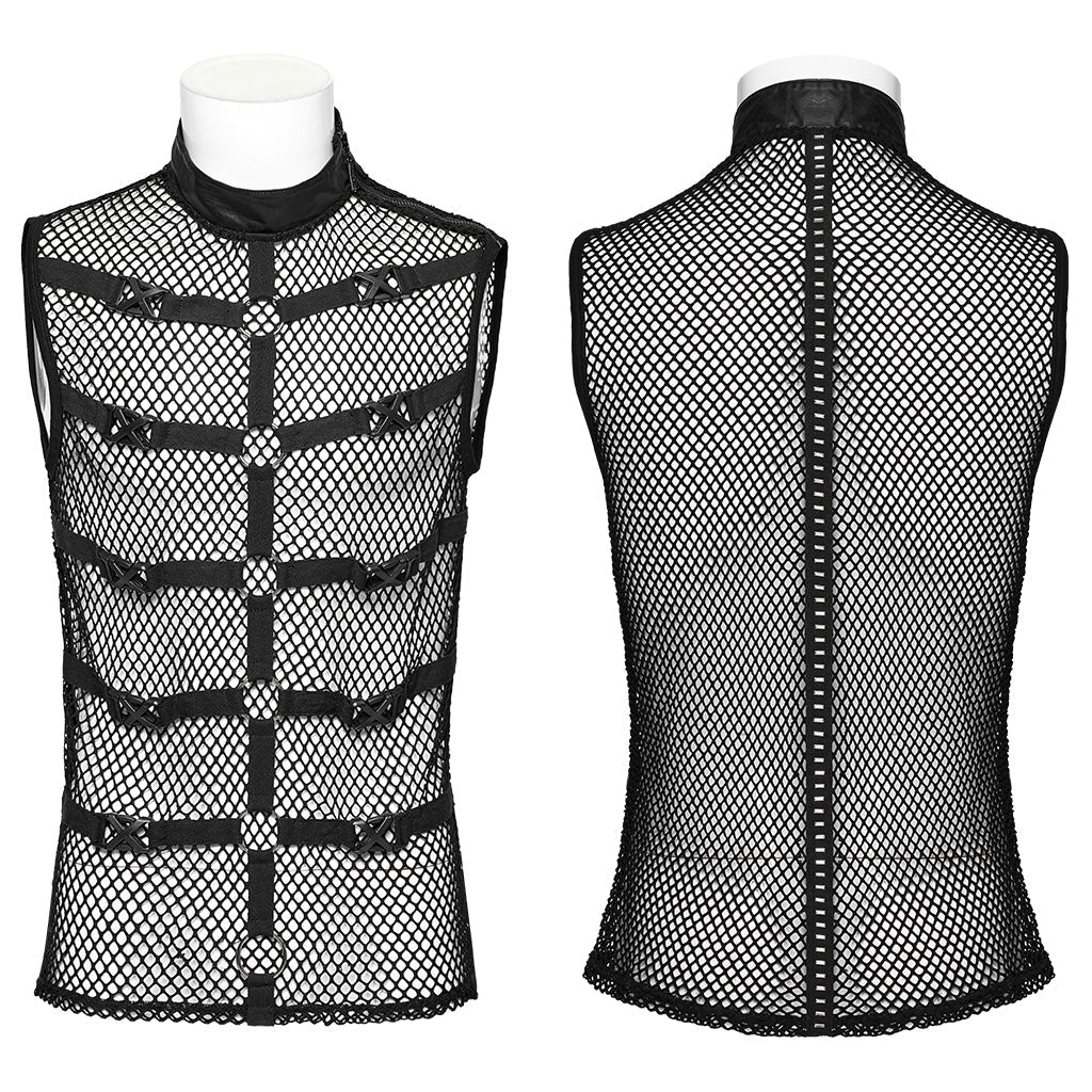 WT-902BXM Edgy Mesh Buckle-Accented Sleeveless Punk Shirt Top black - Image 16