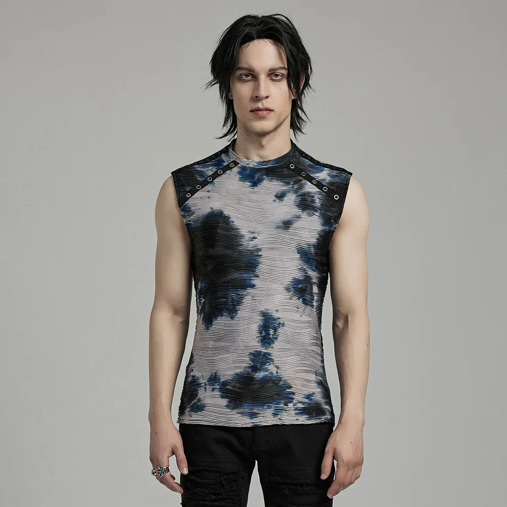 WT-903BXM Punk Shirts Neon Tie-Dye Sleeveless Edgy Rivet Accent Top - Image 11