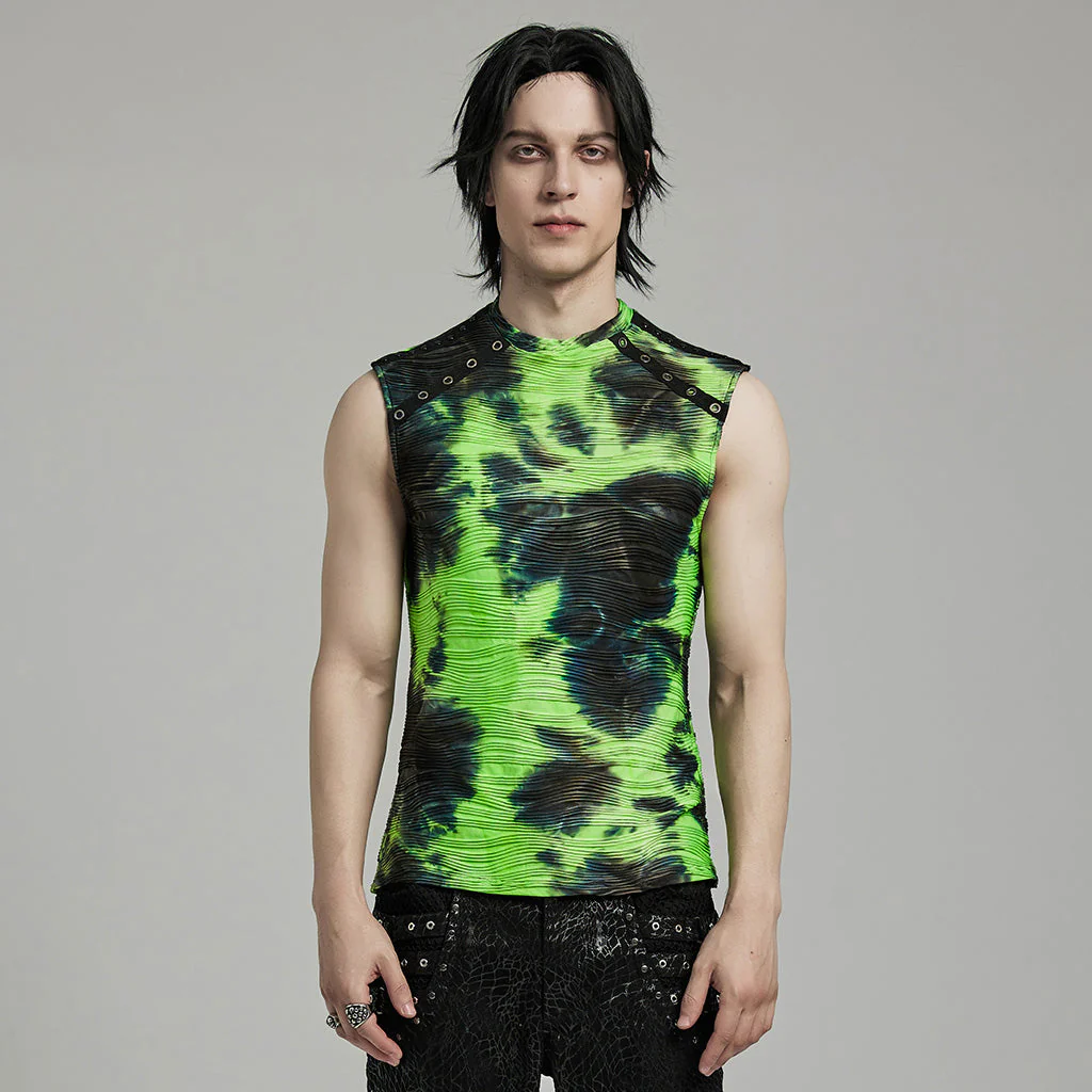 WT-903BXM Punk Shirts Neon Tie-Dye Sleeveless Edgy Rivet Accent Top - Image 21