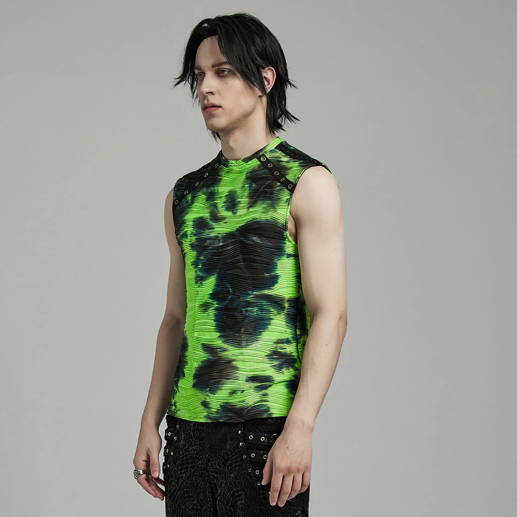 WT-903BXM Punk Shirts Neon Tie-Dye Sleeveless Edgy Rivet Accent Top - Image 22