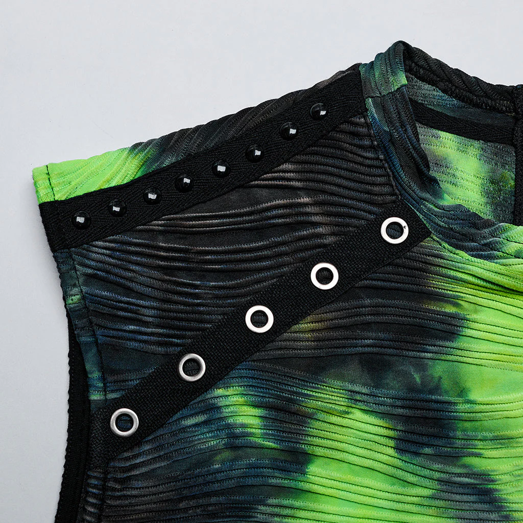 WT-903BXM Punk Shirts Neon Tie-Dye Sleeveless Edgy Rivet Accent Top - Image 47
