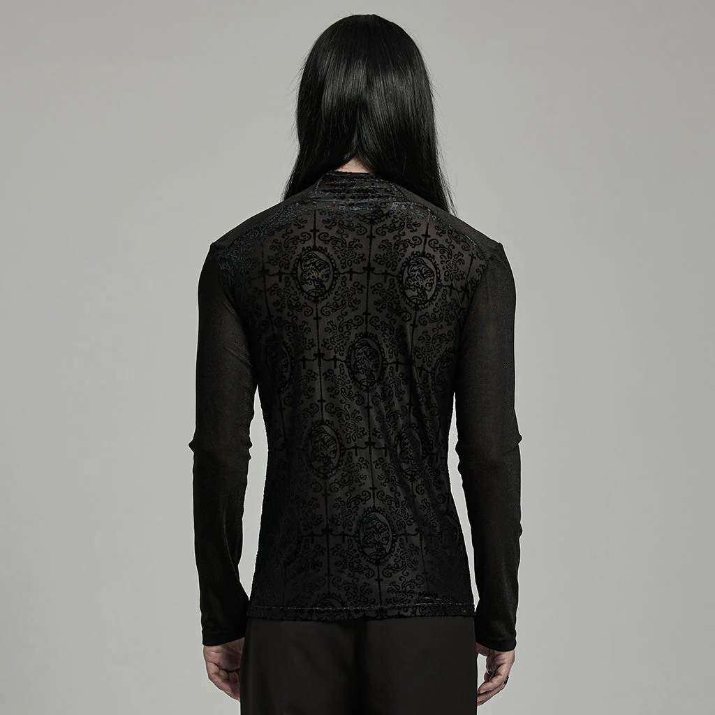 WT-907TCM Mens Gothic T-Shirt Intricate Lace Long Sleeve Top - Image 14