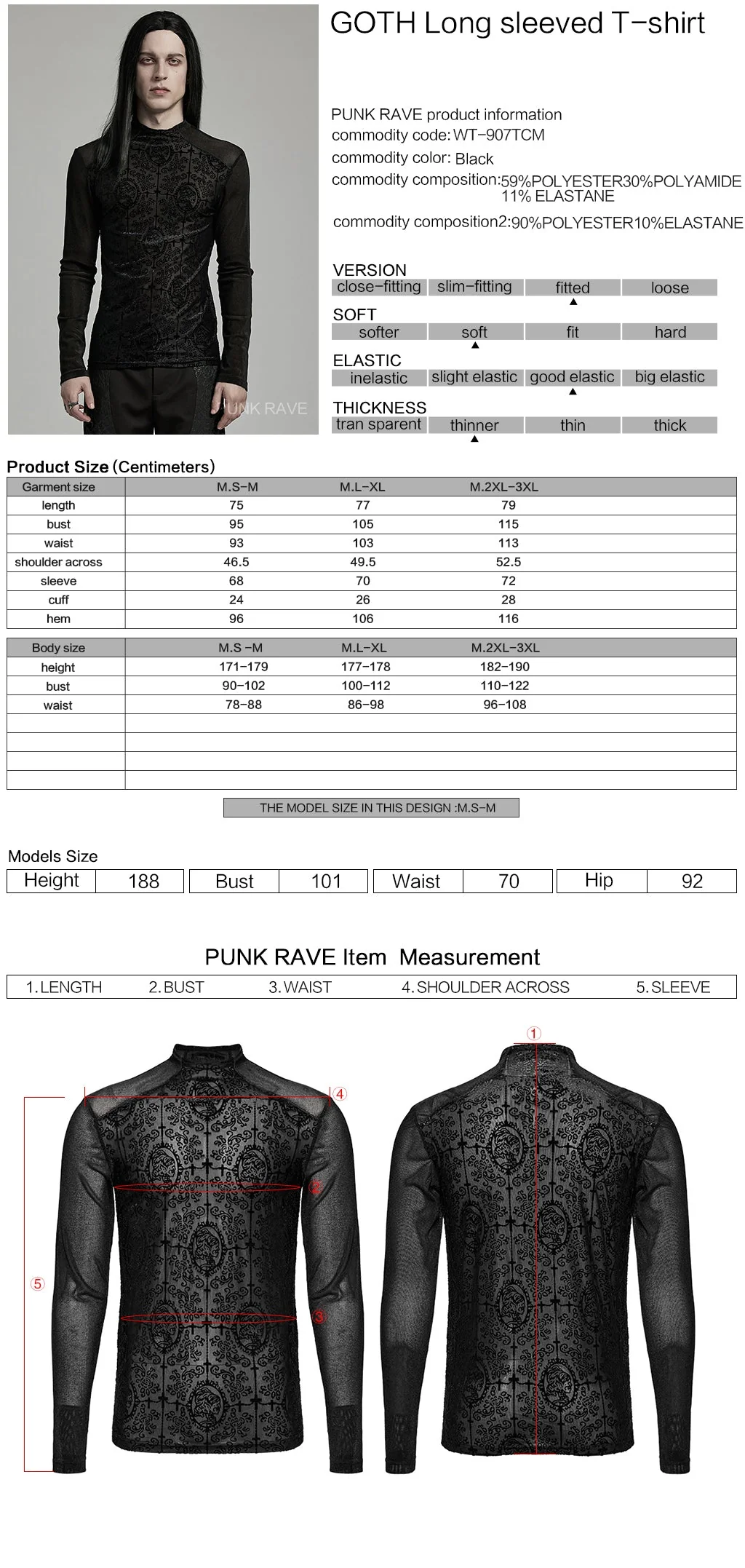 WT-907TCM Mens Gothic T-Shirt Intricate Lace Long Sleeve Top - Image 22