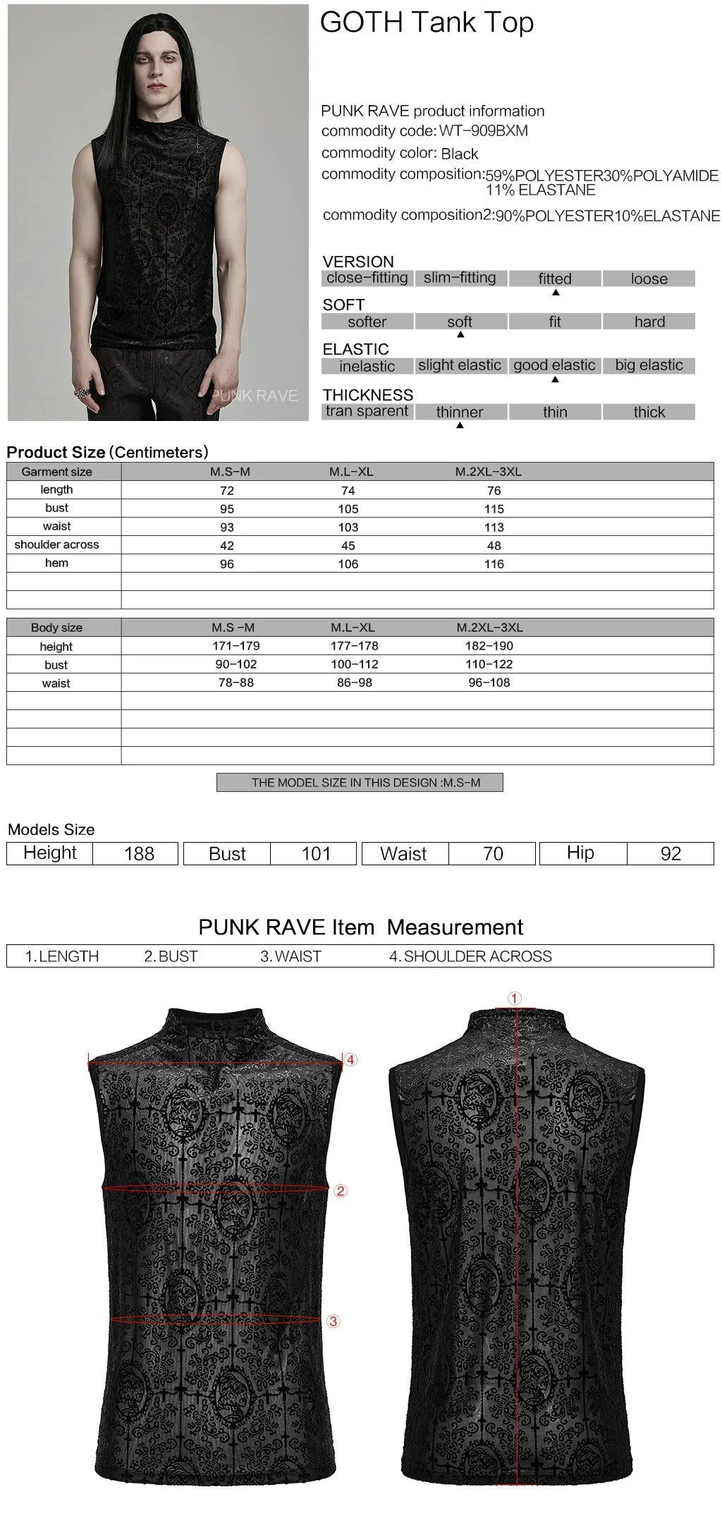 WT-909BXM Dark Elegance Sleeveless Gothic Pattern Shirt - Image 12