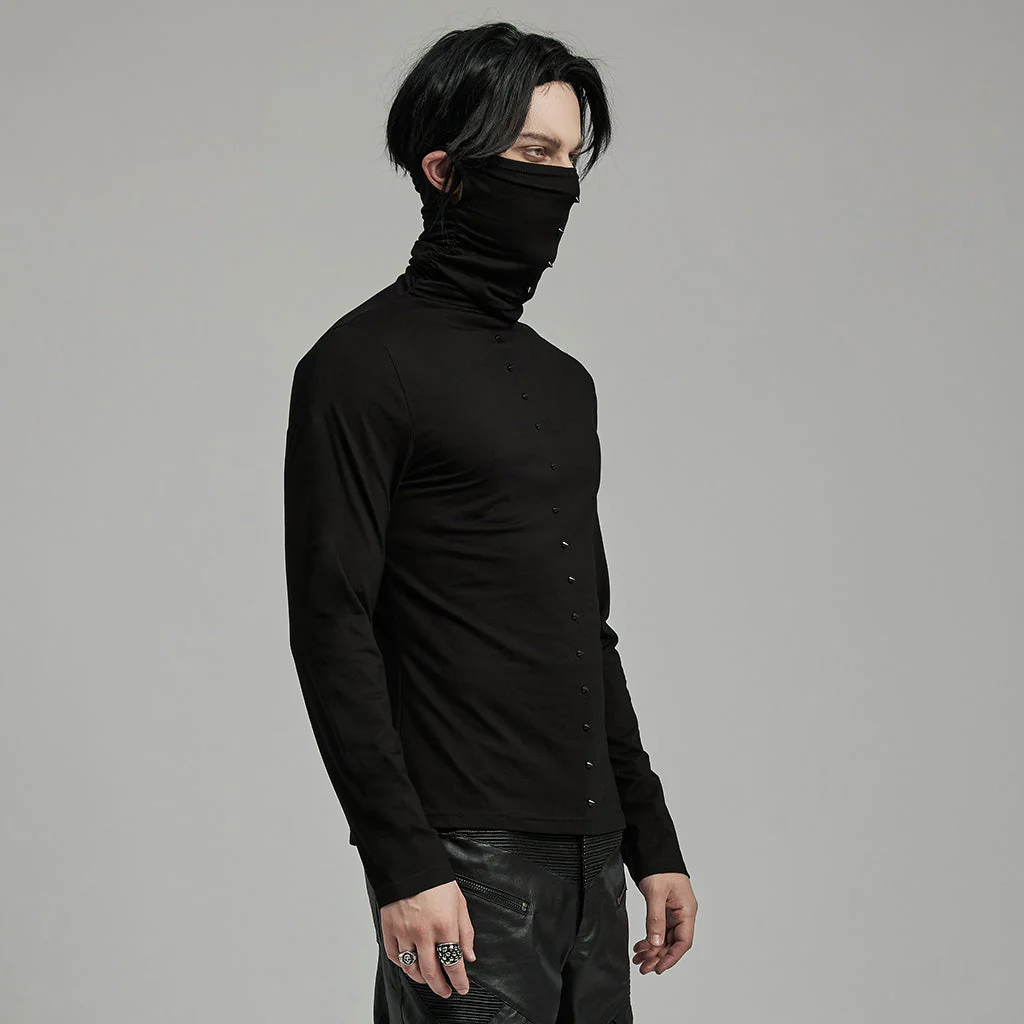 WT-910TCM Mens Punk High Collar Goth Masked T-Shirt black - Image 13