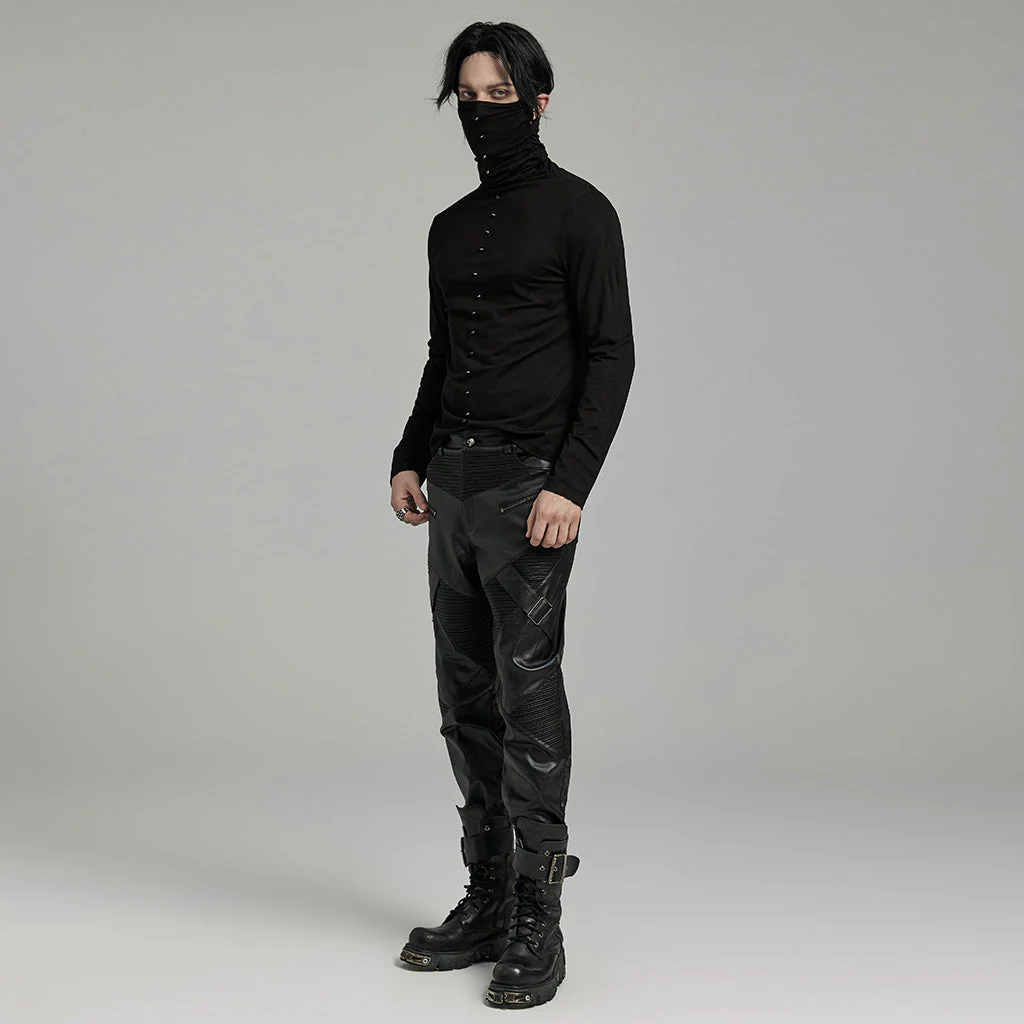 WT-910TCM Mens Punk High Collar Goth Masked T-Shirt black - Image 15