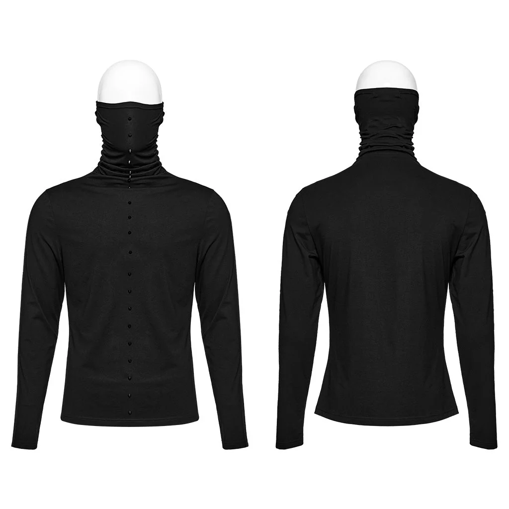WT-910TCM Mens Punk High Collar Goth Masked T-Shirt black - Image 16