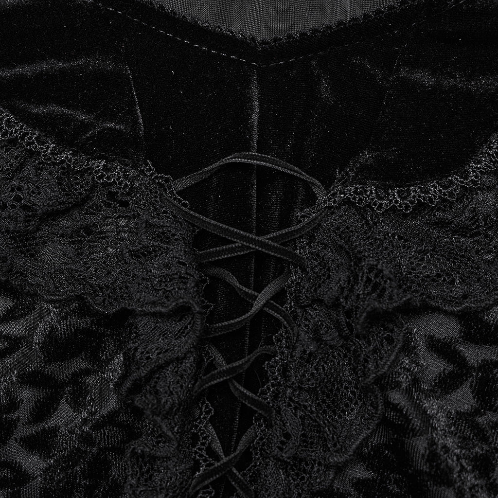 WT-912TCF Gothic Lace Velvet V-Neck Slim Fit Long Sleeve T-Shirt - Image 17