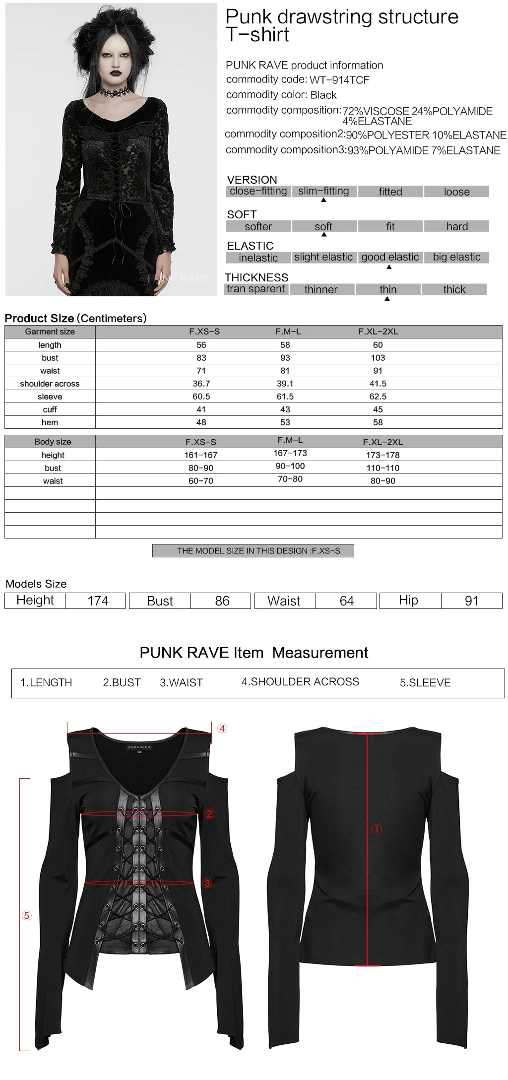 WT-914TCF Gothic Lace-Up Long Sleeve Punk T-Shirt Black Elegance - Image 2