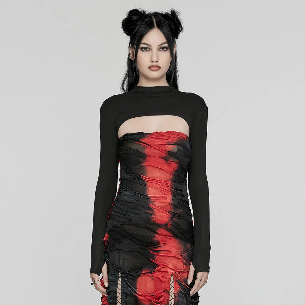 WT-917TCF Punk Long Sleeve Top Cutout Design Slim Fit black - Image 11