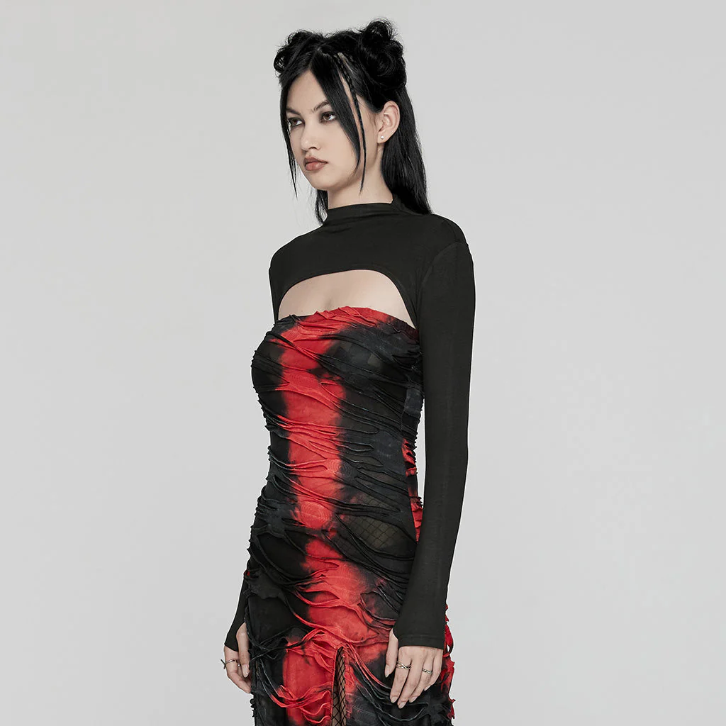 WT-917TCF Punk Long Sleeve Top Cutout Design Slim Fit black - Image 13