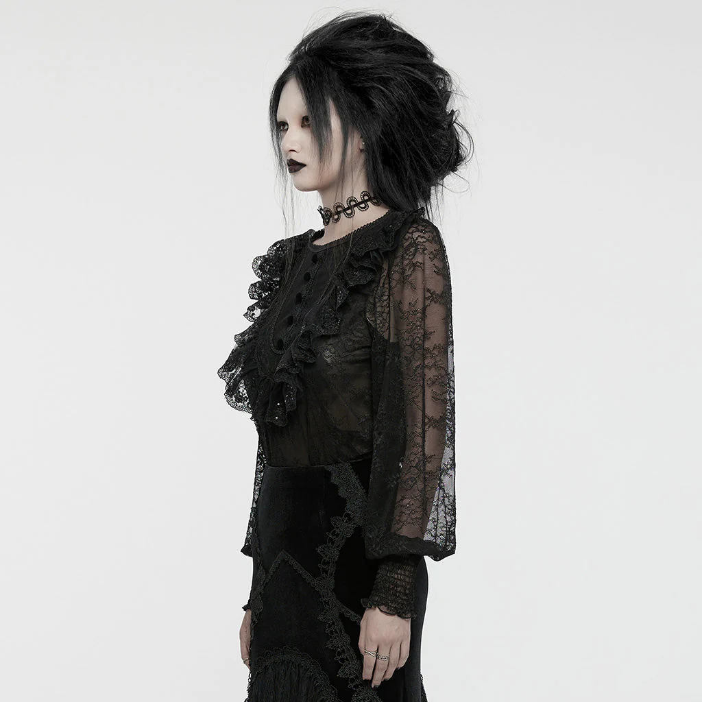 WT-926TCF Gothic Lace Ruffle Shirt Sheer Victorian Style Top - Image 13