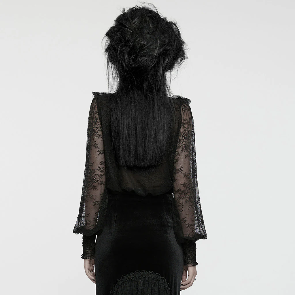 WT-926TCF Gothic Lace Ruffle Shirt Sheer Victorian Style Top - Image 14