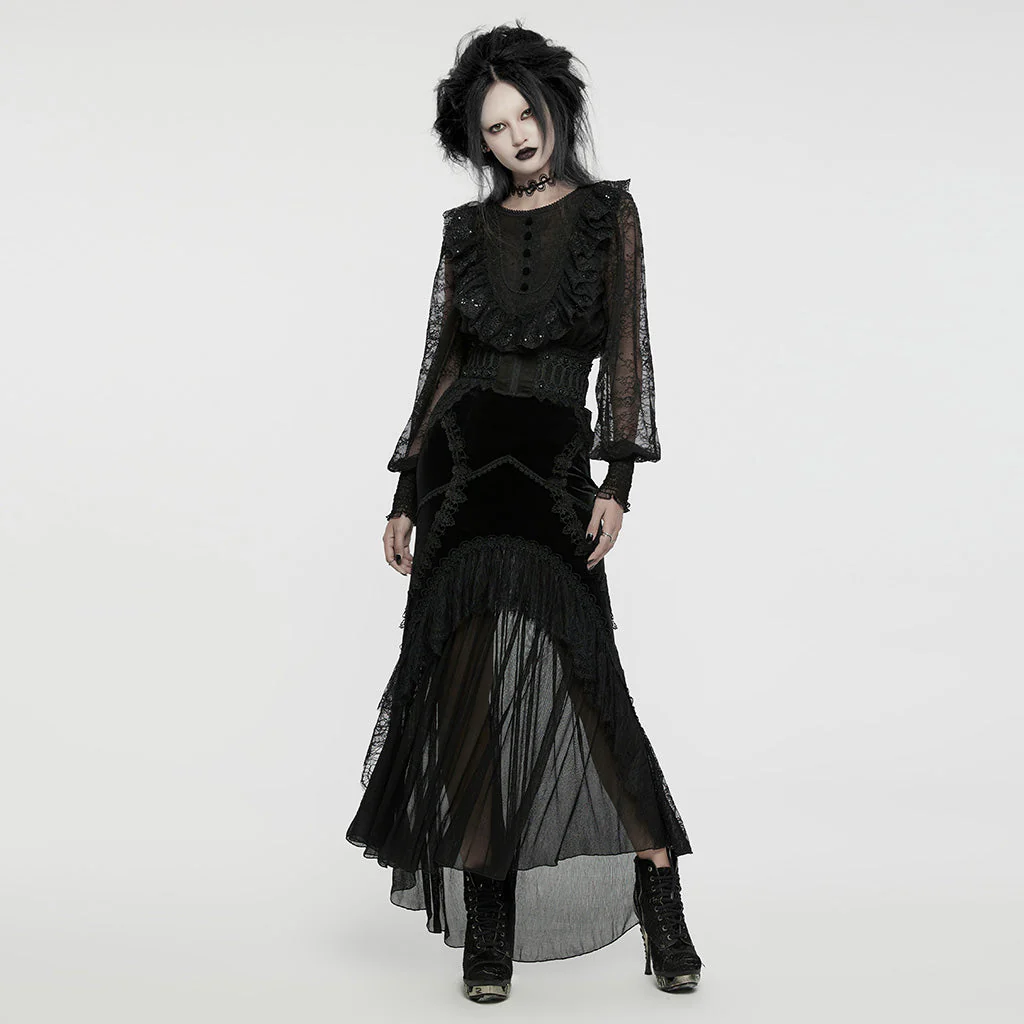 WT-926TCF Gothic Lace Ruffle Shirt Sheer Victorian Style Top - Image 15