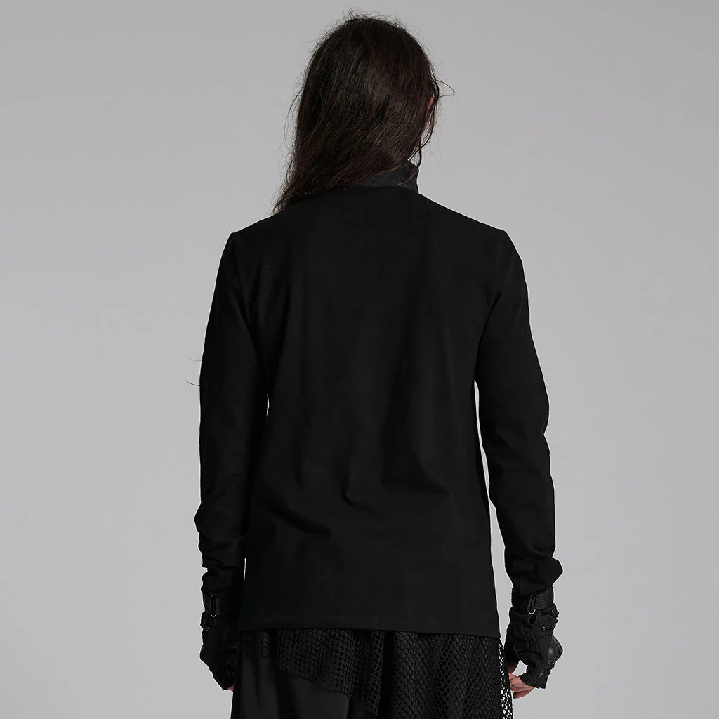 WT-928TCM Gothic Techwear Punk T-Shirt Long Sleeve Zipper Straps - Image 4