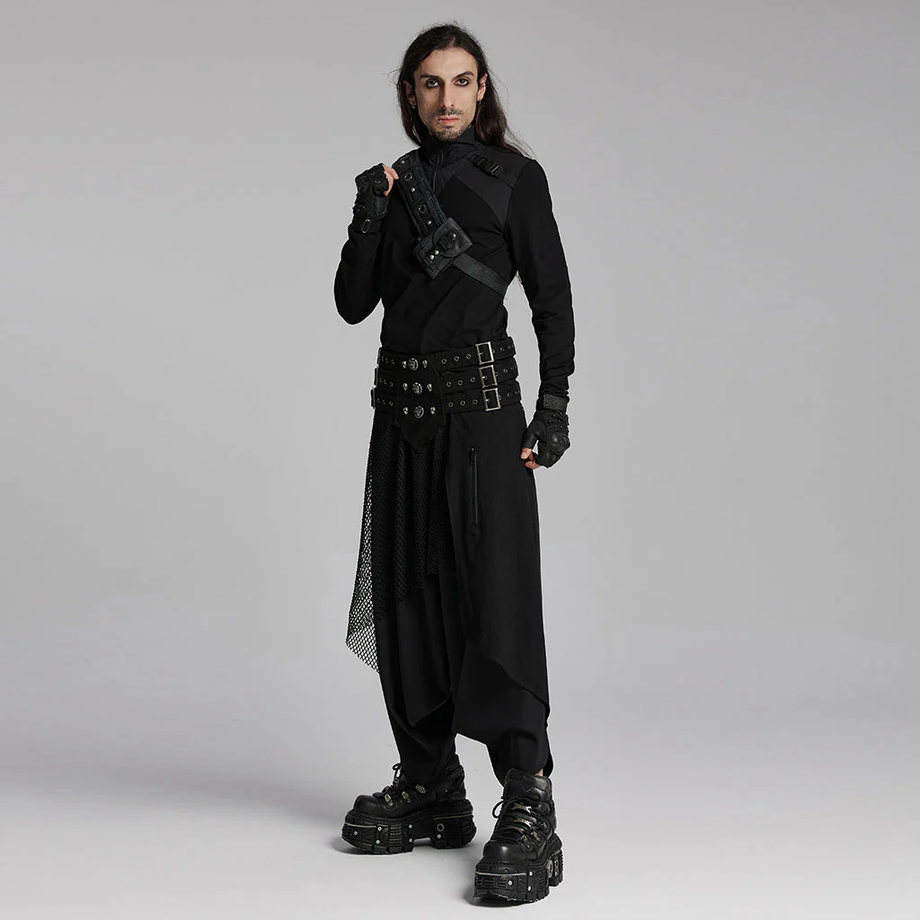WT-928TCM Gothic Techwear Punk T-Shirt Long Sleeve Zipper Straps - Image 5