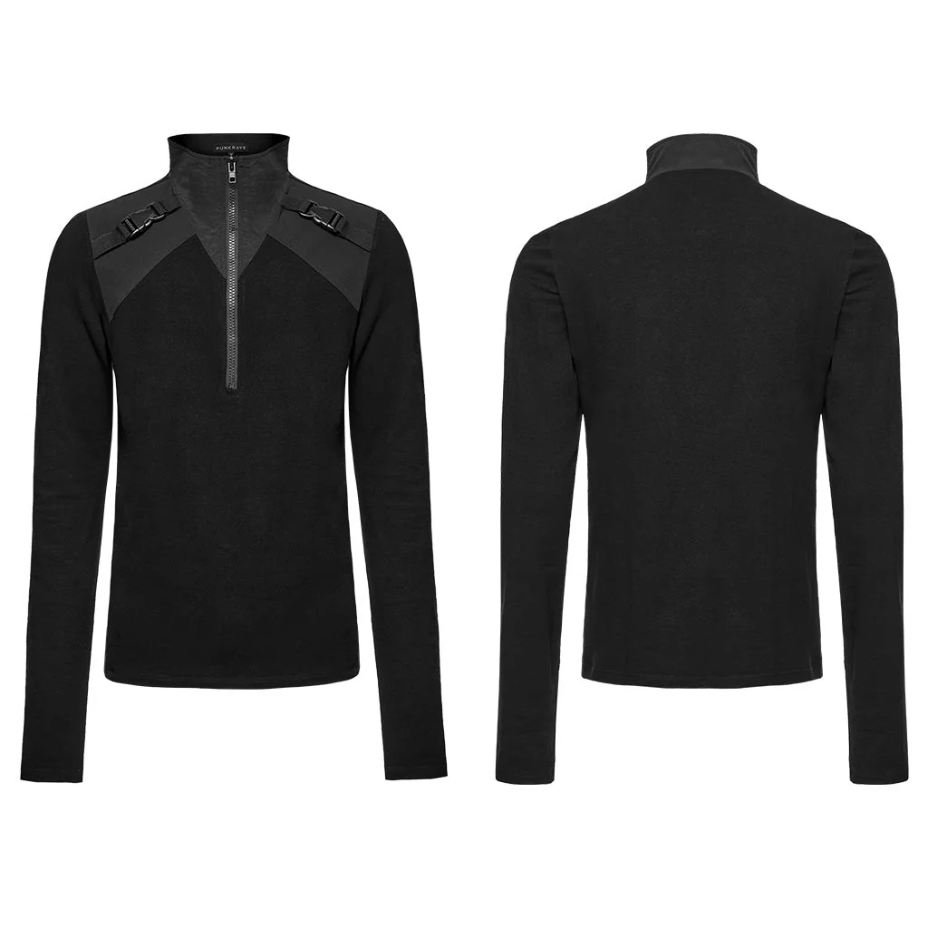 WT-928TCM Gothic Techwear Punk T-Shirt Long Sleeve Zipper Straps - Image 6