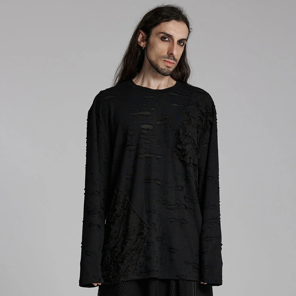 WT-929TCM Gothic Distressed Black Long Sleeve Pullover T-Shirt