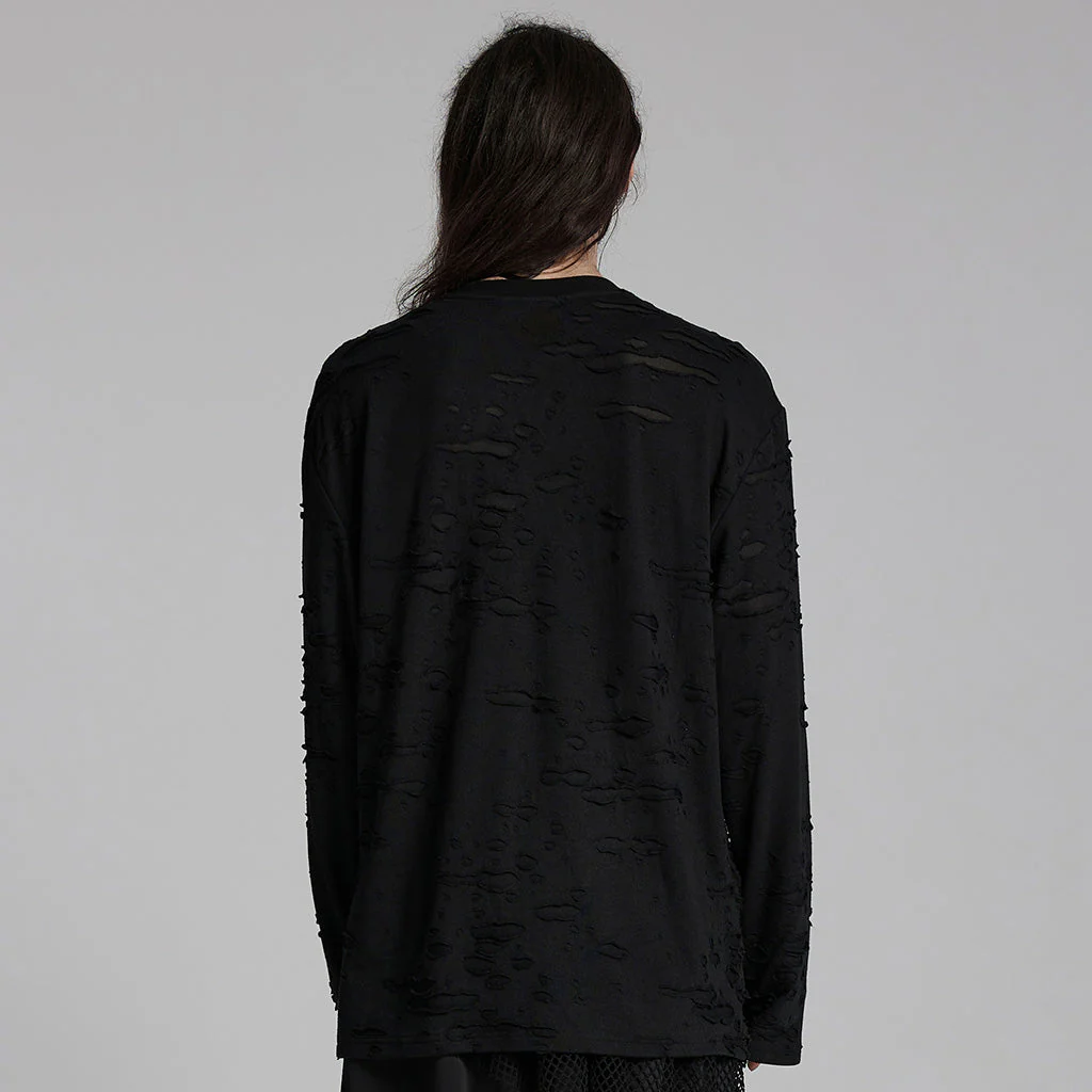 WT-929TCM Gothic Distressed Black Long Sleeve Pullover T-Shirt - Image 14
