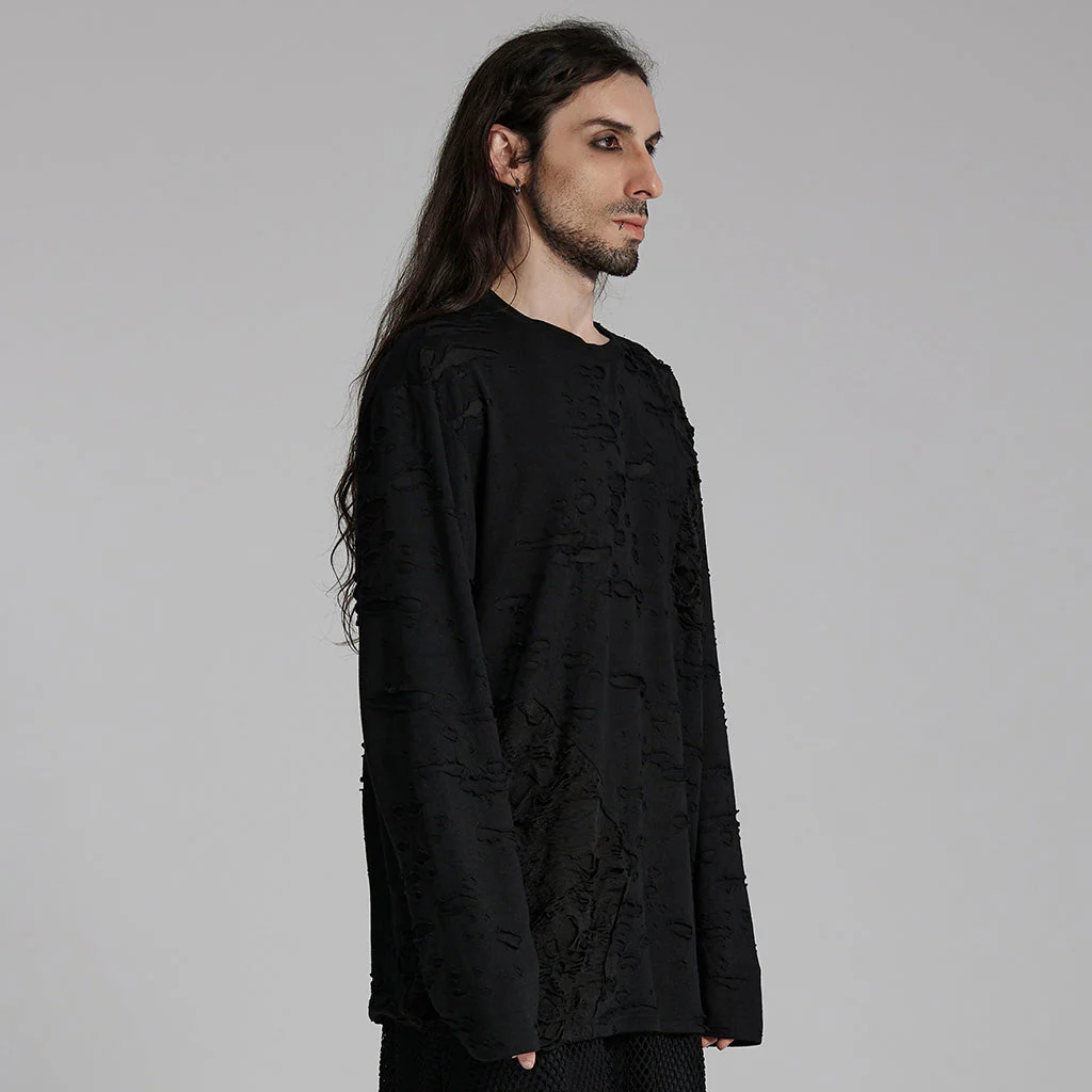 WT-929TCM Gothic Distressed Black Long Sleeve Pullover T-Shirt - Image 23