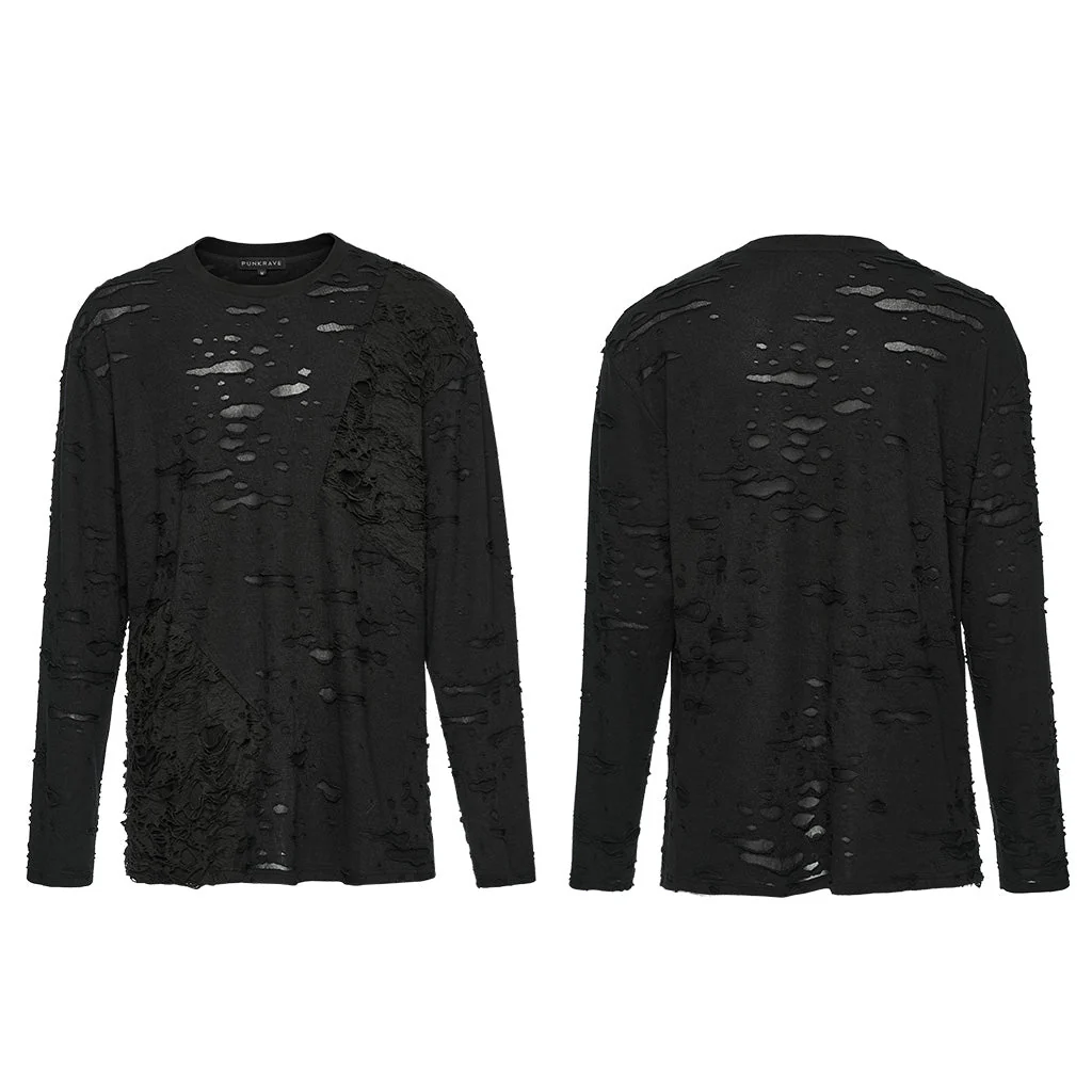 WT-929TCM Gothic Distressed Black Long Sleeve Pullover T-Shirt - Image 6