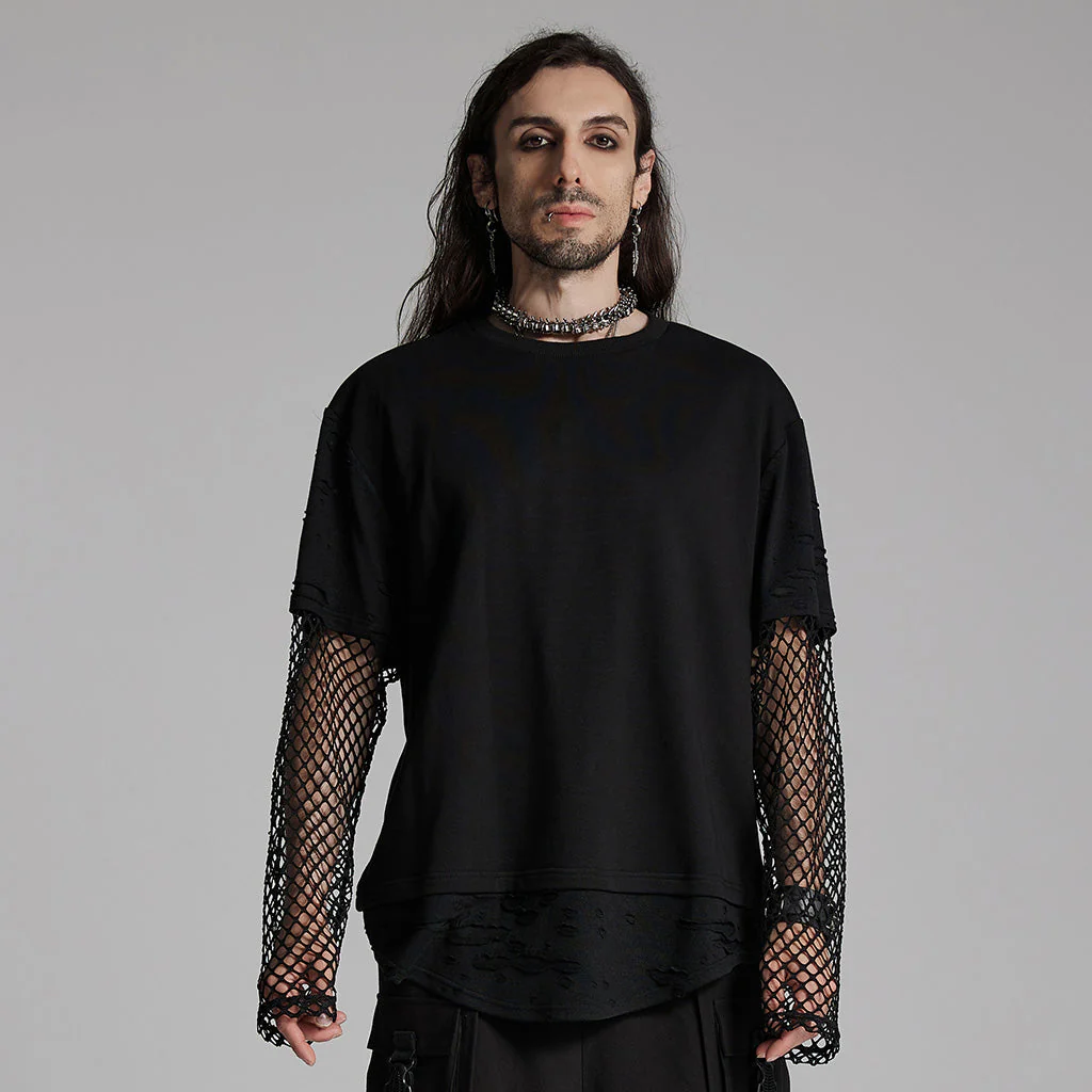WT-930TCM Edgy Black Mesh Layered Punk T-Shirt