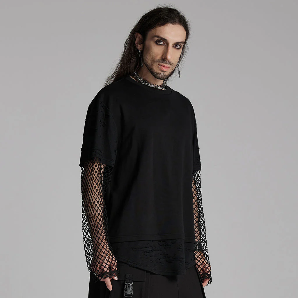 WT-930TCM Edgy Black Mesh Layered Punk T-Shirt - Image 3