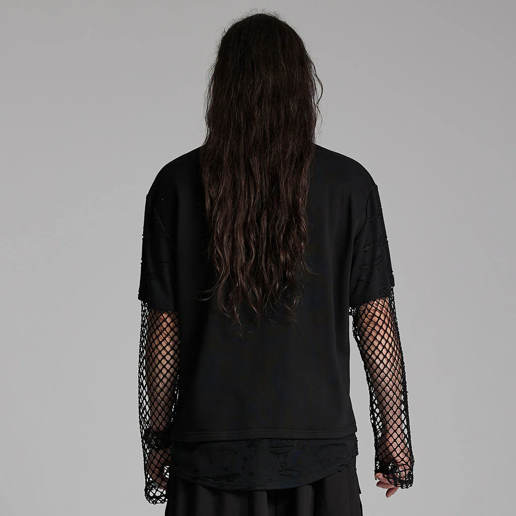 WT-930TCM Edgy Black Mesh Layered Punk T-Shirt - Image 4